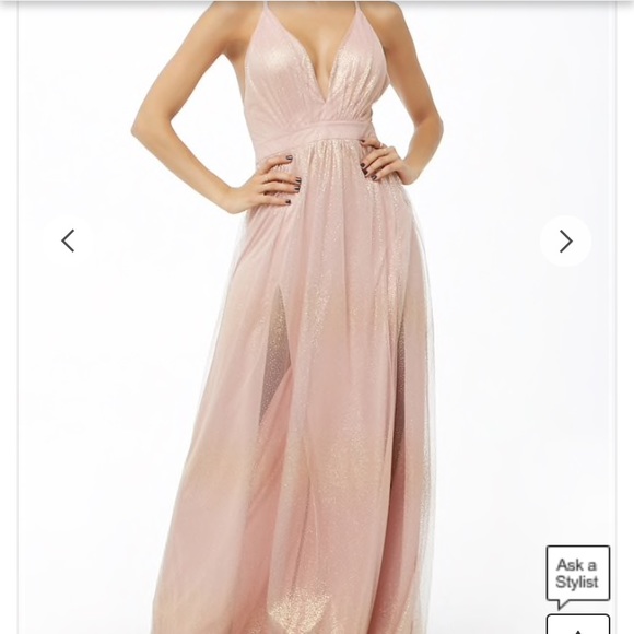 Pink long backless dress with glitter - Picture 2 of 4